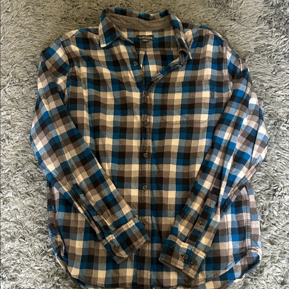Eddie Bauer Blue and Brown Checkered Shirt